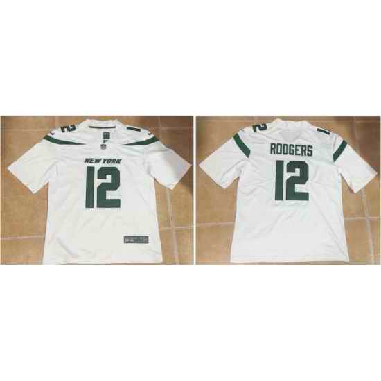 Men New York Jets 12 Aaron Rodgers  White White Vapor Untouchable Limited Stitched Jersey